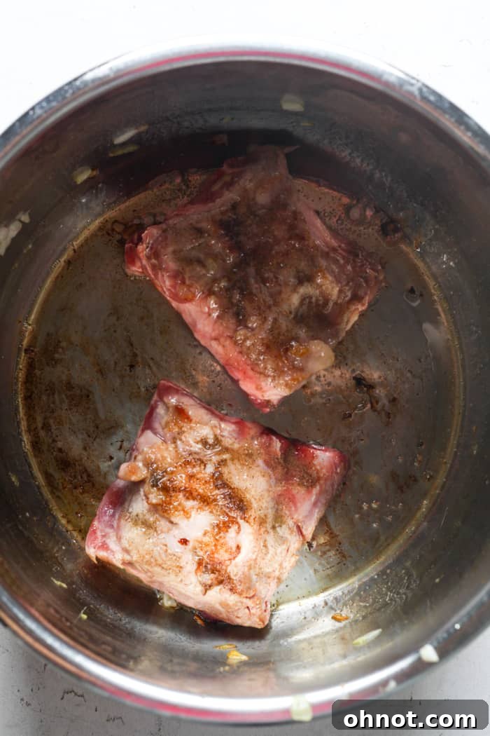 Short ribs browning in the Instant Pot.
