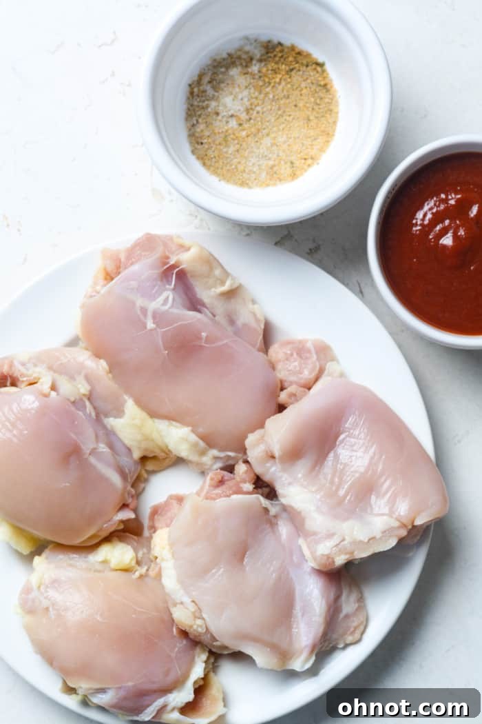 Selection of fresh ingredients for BBQ chicken thighs.