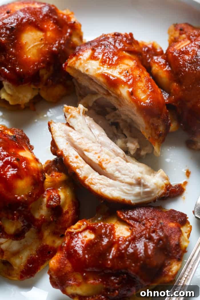 Beautifully cooked tender chicken thighs, ready to be served.