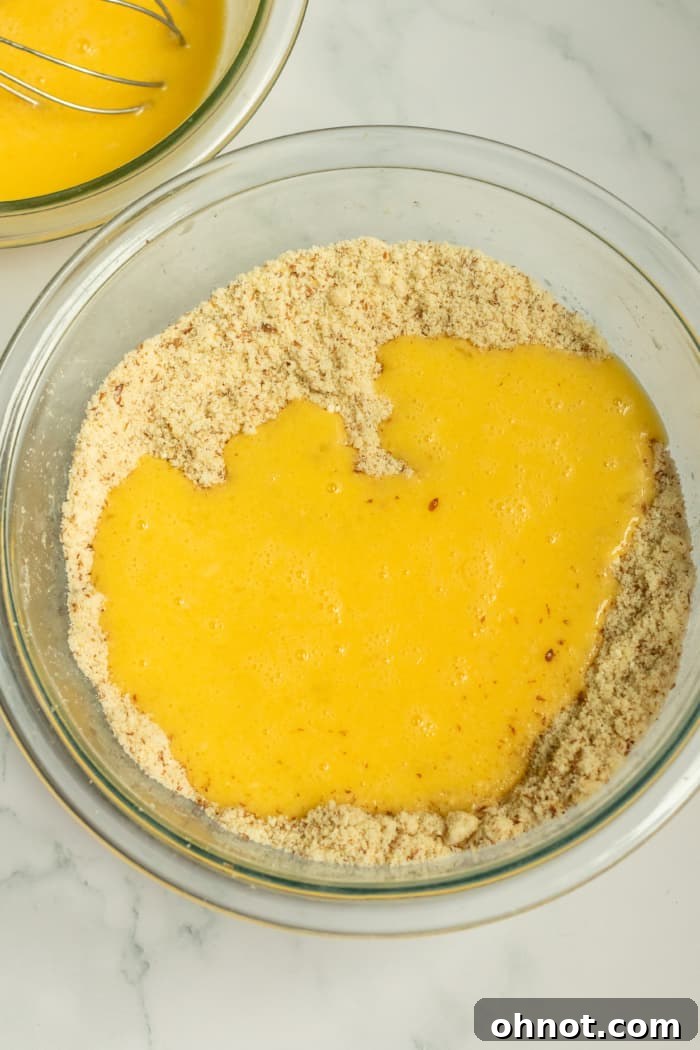 Almond flour and whisked eggs.
