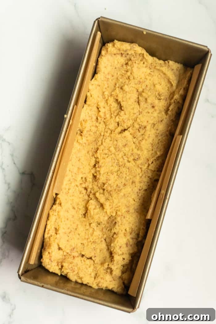 Healthy batter in loaf pan.