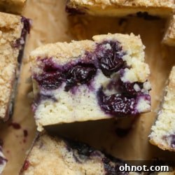 Blueberry coffee cake, freshly baked and topped with streusel.