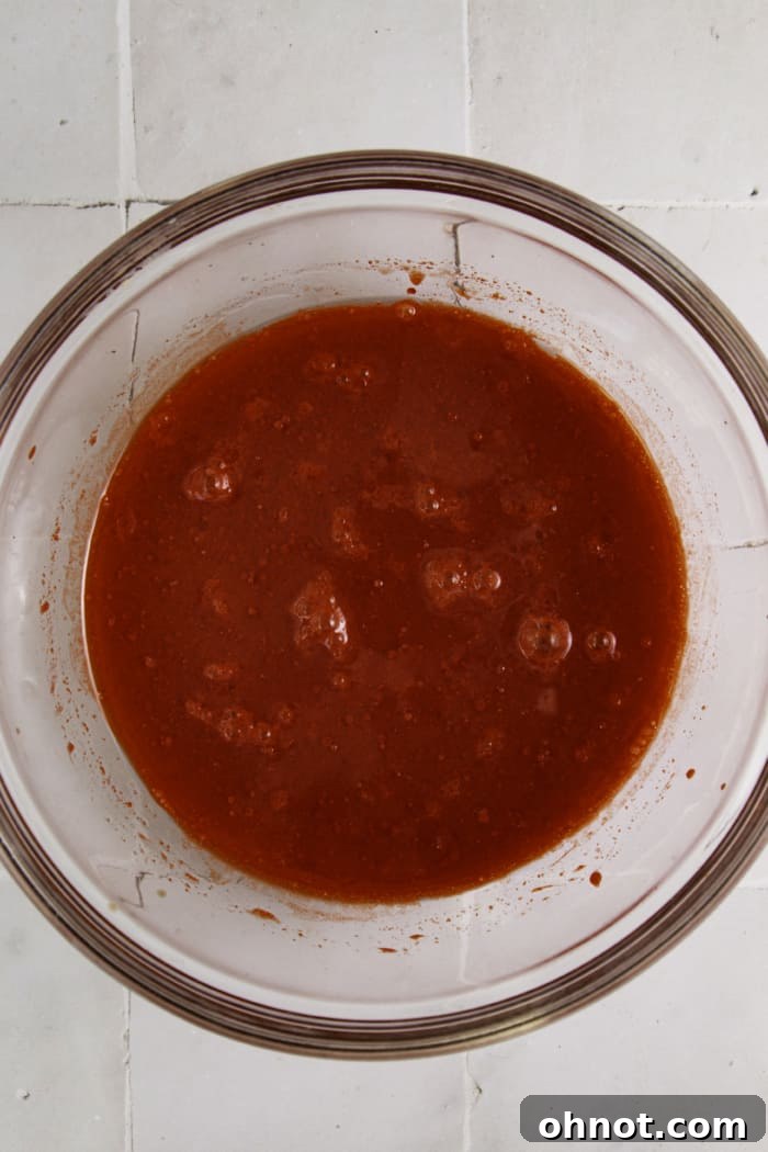 Red liquid in bowl.