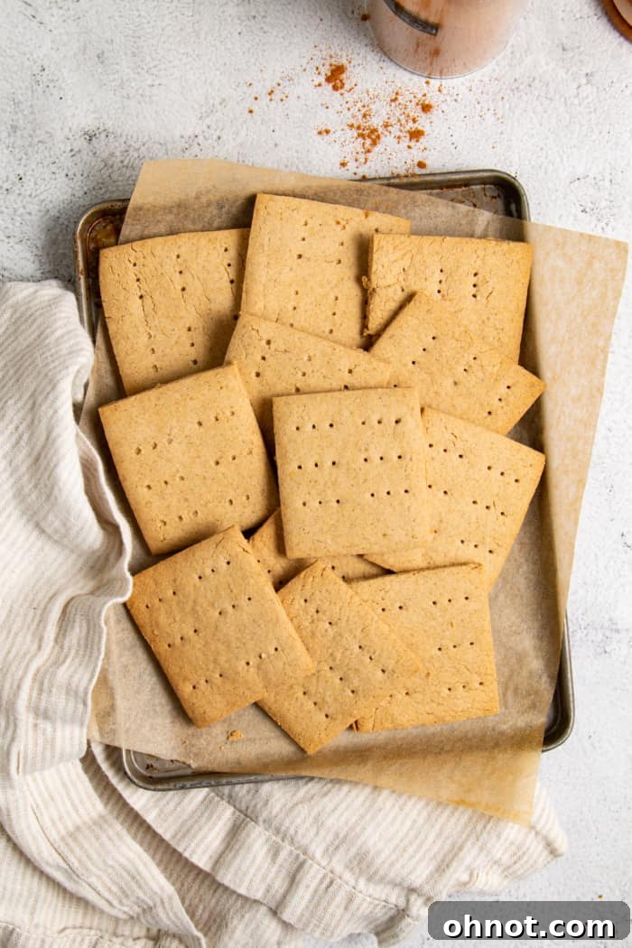 Freshly baked gluten-free graham crackers cooling on a wire rack, showing their appetizing golden color and crisp edges.