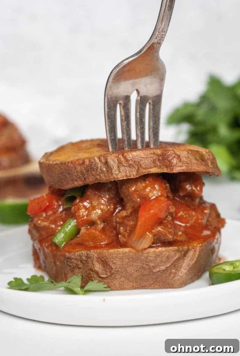 Close-up of a Sweet Potato Sloppy Joe Slider