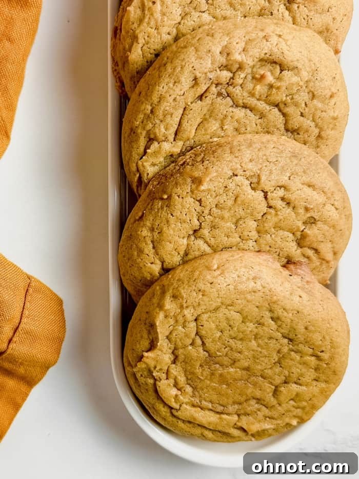 Close-up of soft baked pumpkin cookies, demonstrating their perfect texture.