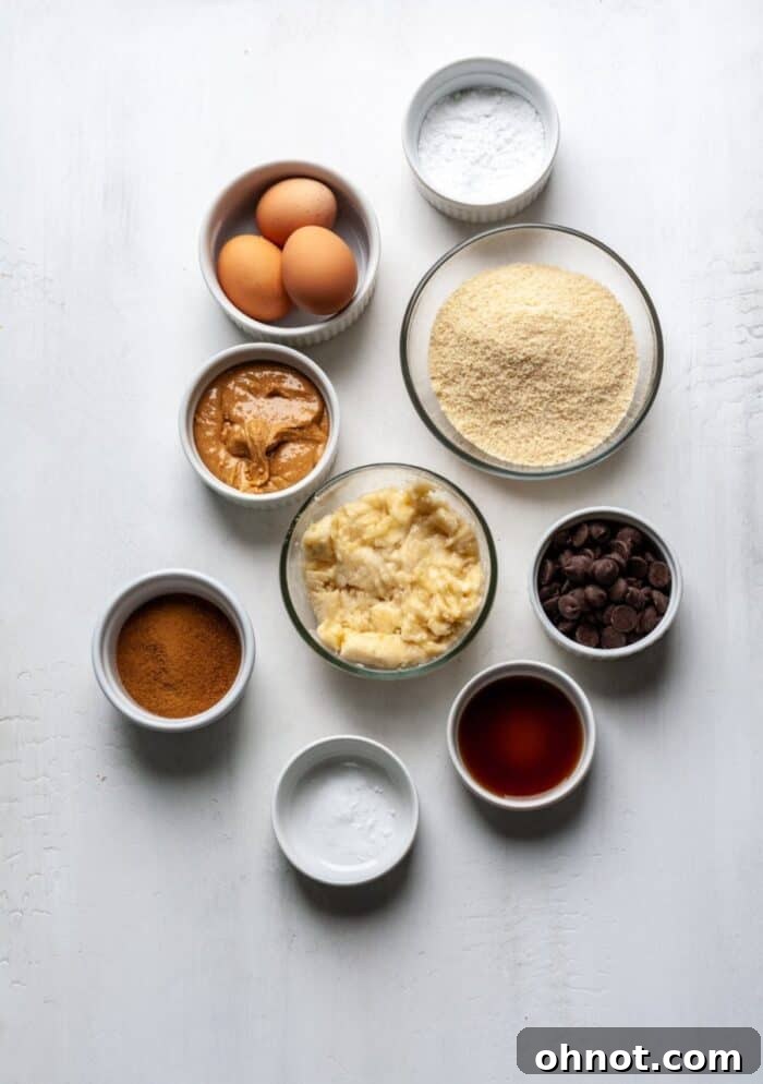 Ingredients for Paleo banana bread laid out on a table
