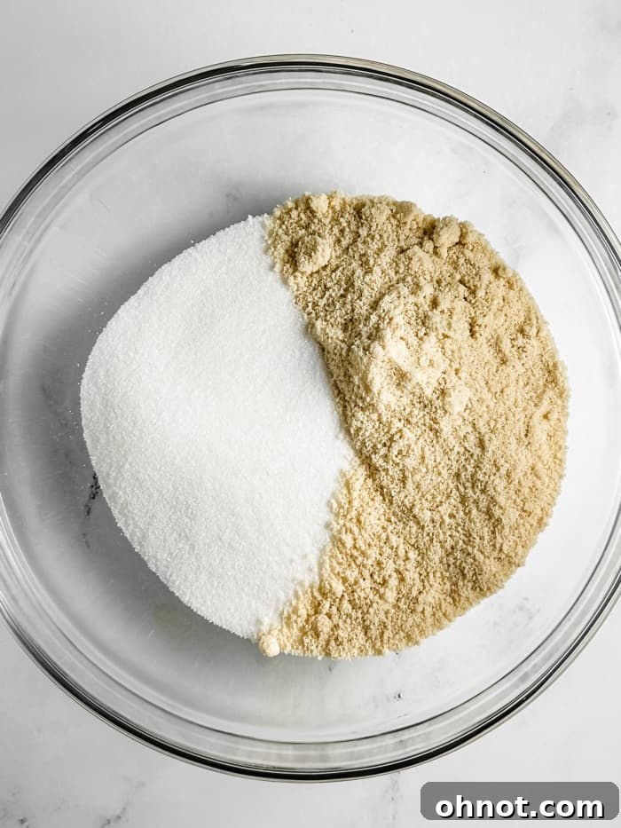 Almond flour and granulated sugar combined in a bowl.