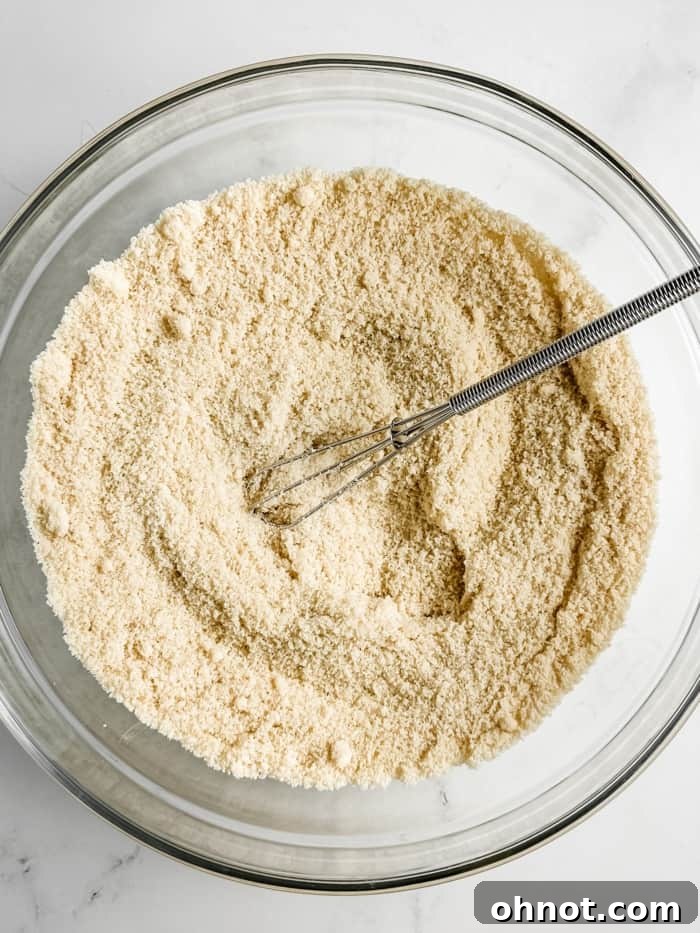 Whisked almond flour and sugar mixture.