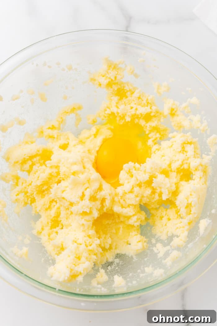 Creamy butter mixture with a single egg added.