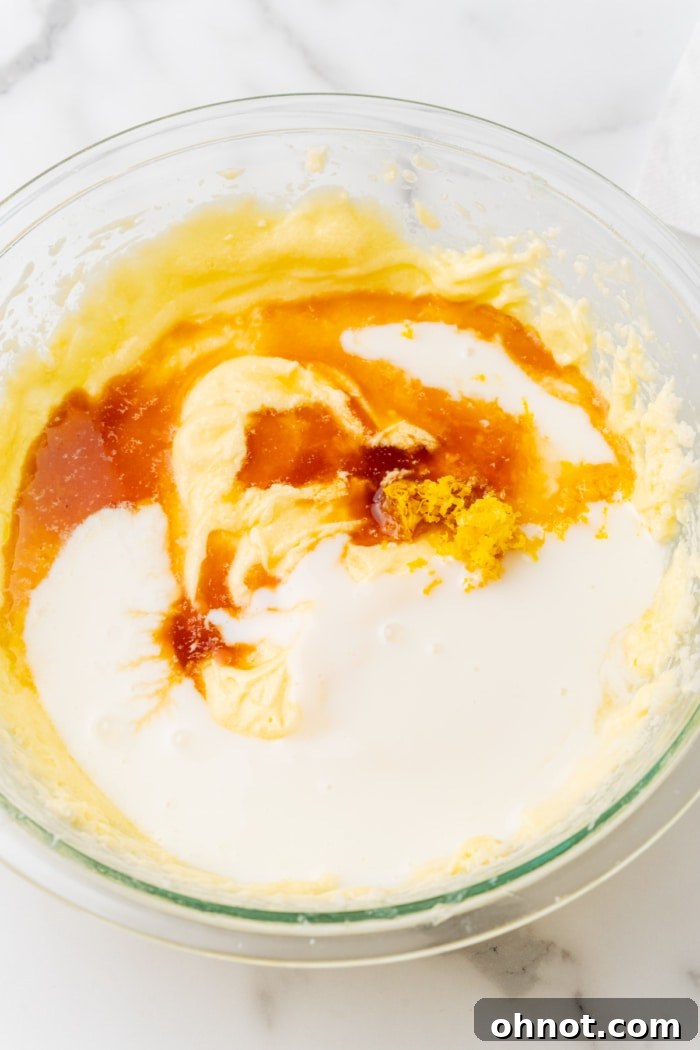 Mixing bowl with sugar and lemon zest.
