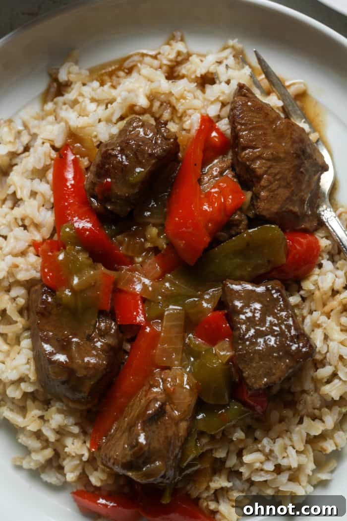 Beef tips and rice, a classic Southern comfort food.
