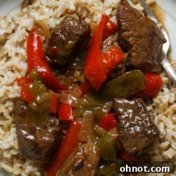 Beef tips and rice.