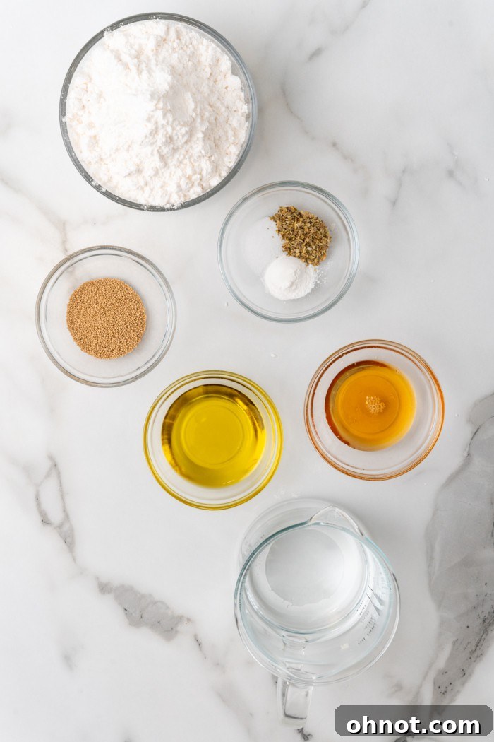 Ingredients for gluten free pizza crust.