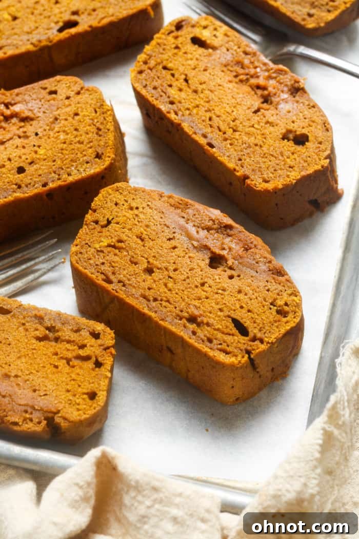 Thick slices of pumpkin bread.