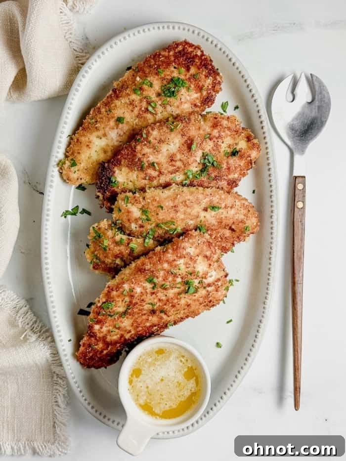 Platter with golden crispy chicken.