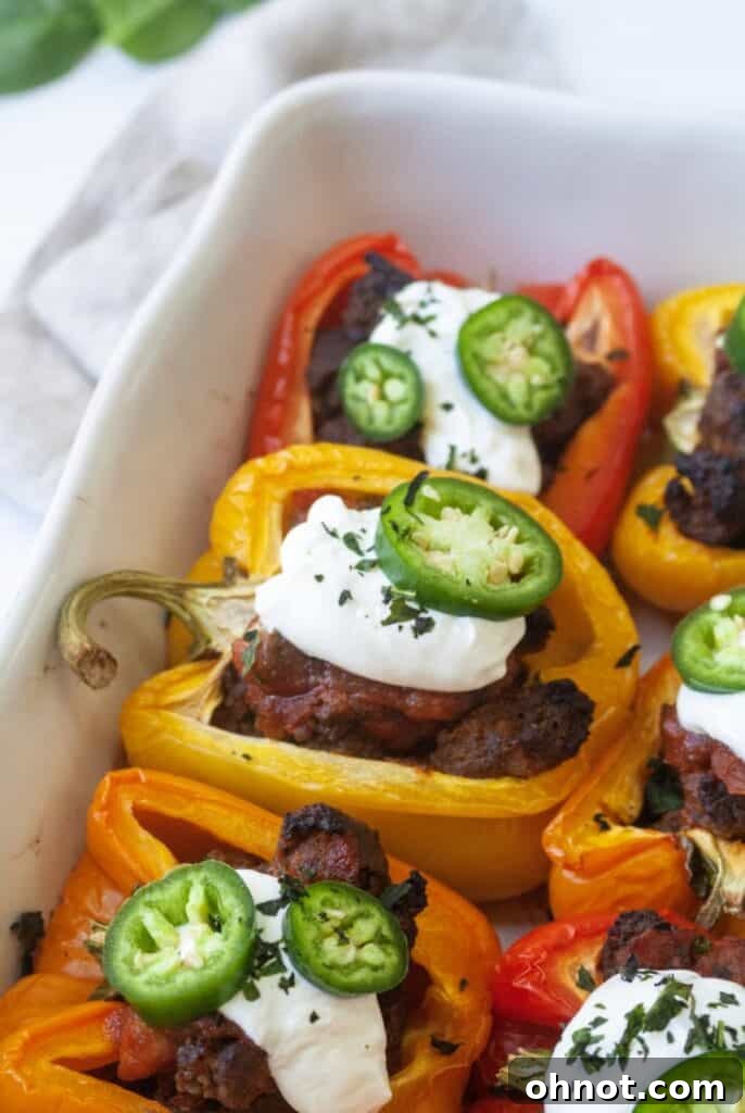 Whole30 stuffed peppers with jalapeños and sour cream