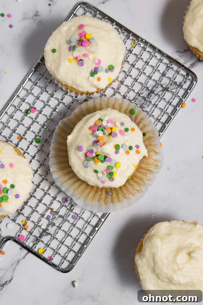 Batch of perfectly baked gluten-free vanilla cupcakes, unadorned.