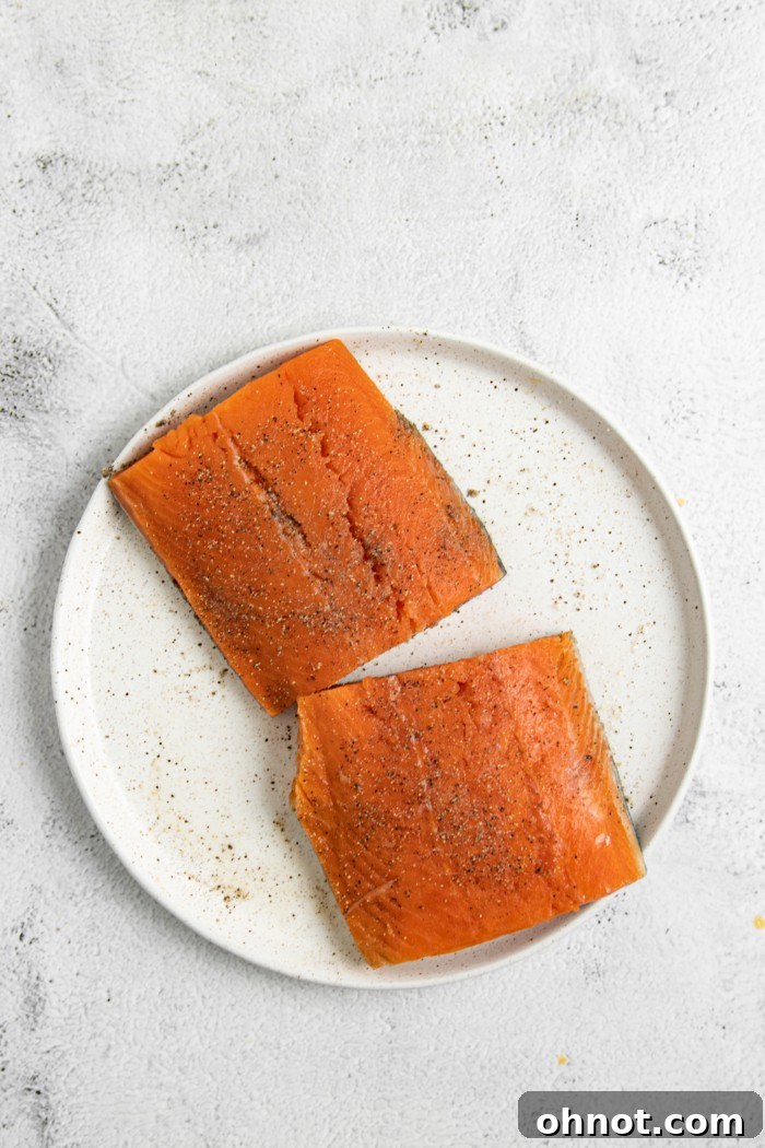 Seasoned salmon fillets.