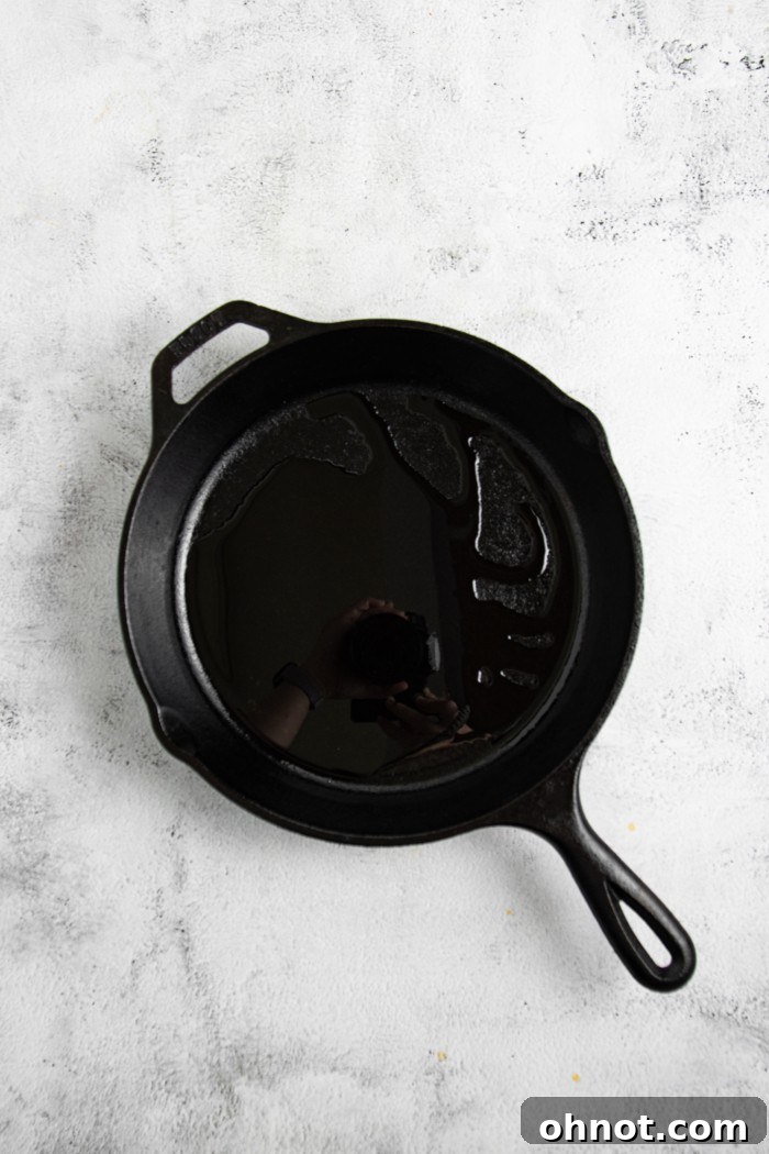 Oil in cast iron skillet.