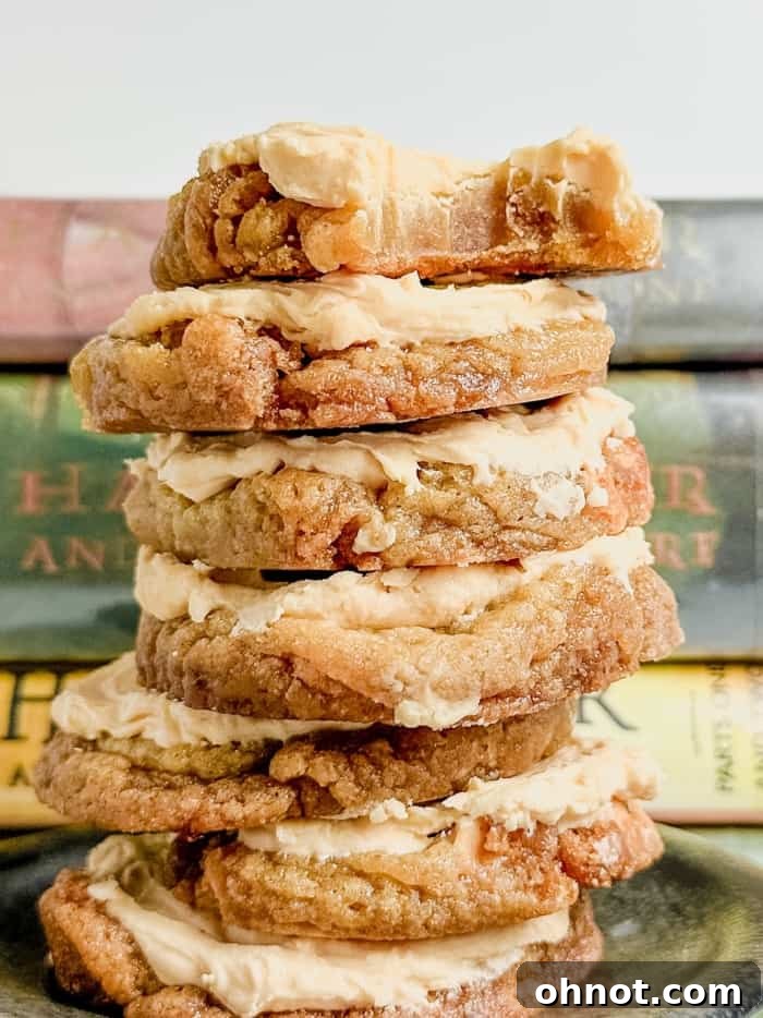 Stack of Harry Potter Butterbeer cookies on a serving plate.