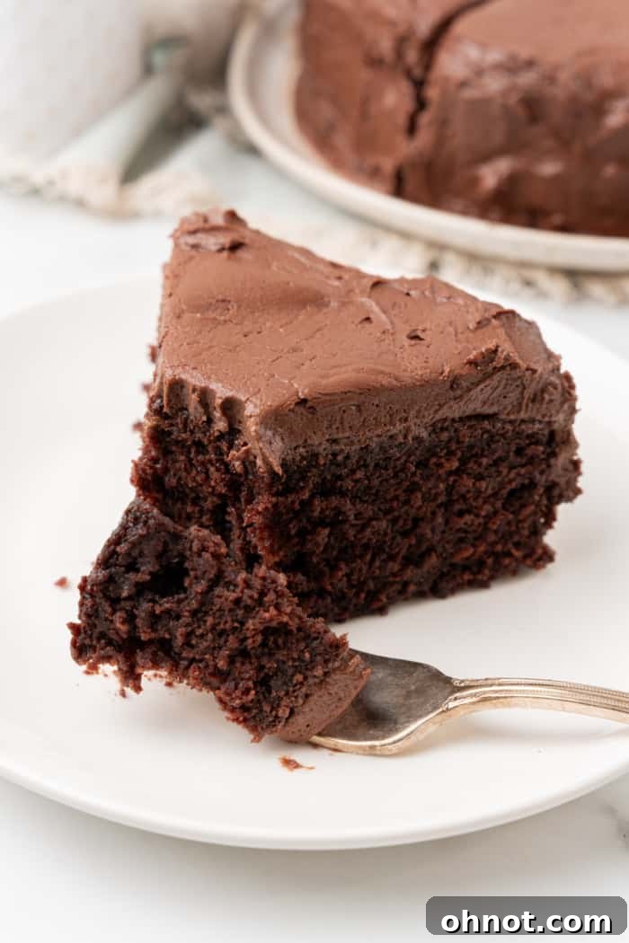 Bite of instant pot chocolate cake.