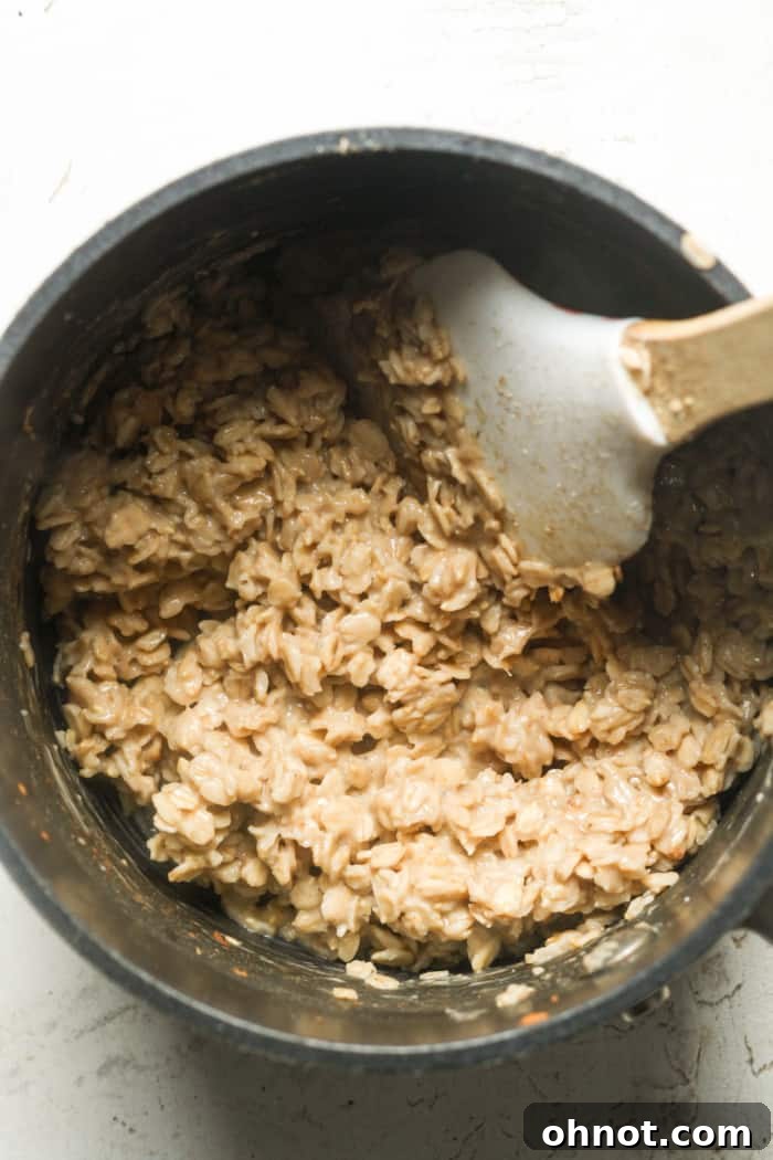 A bowl filled with thick, creamy vegan oats, ready for toppings.