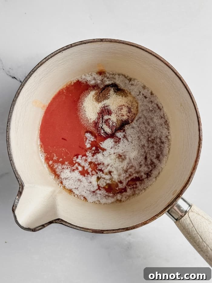 Hot sauce in saucepan.