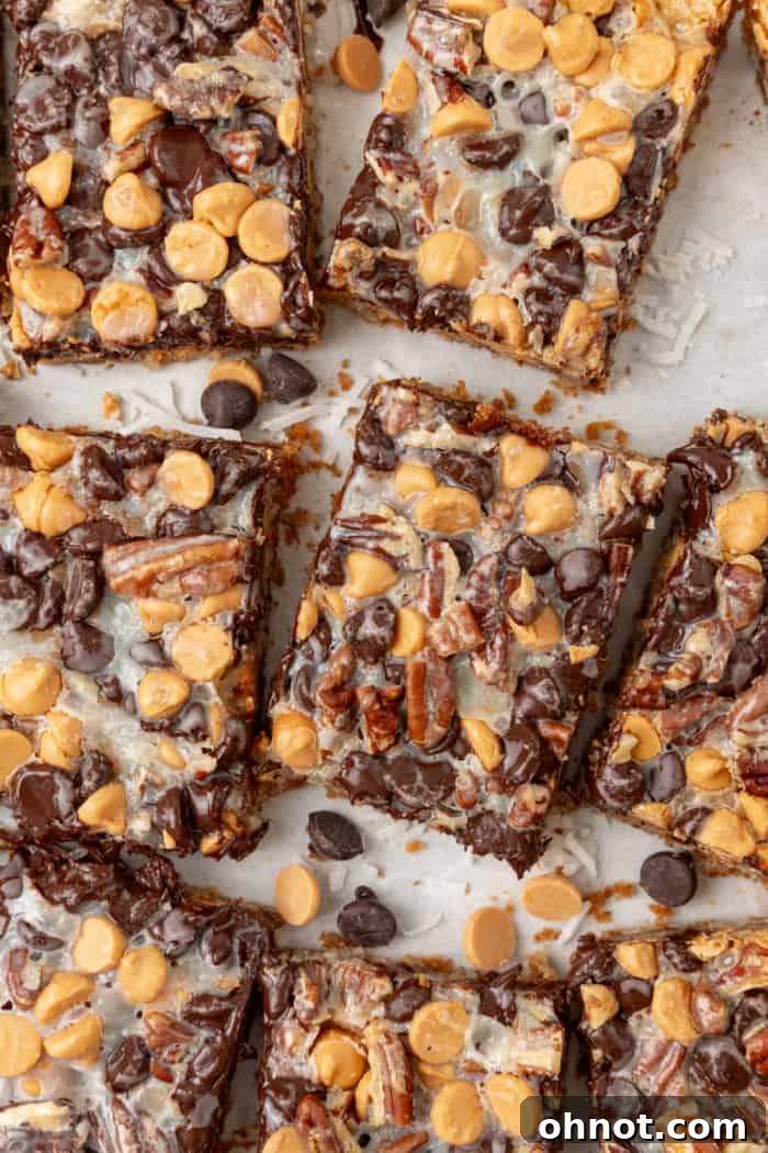 Close-up of gooey, delicious seven layer bars.