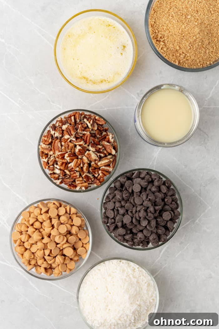 Ingredients laid out for 7 layer bars.