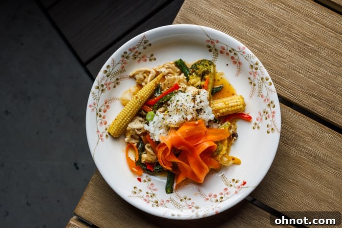 Mouth-watering veggie chicken stir fry served during the retreat dinner.