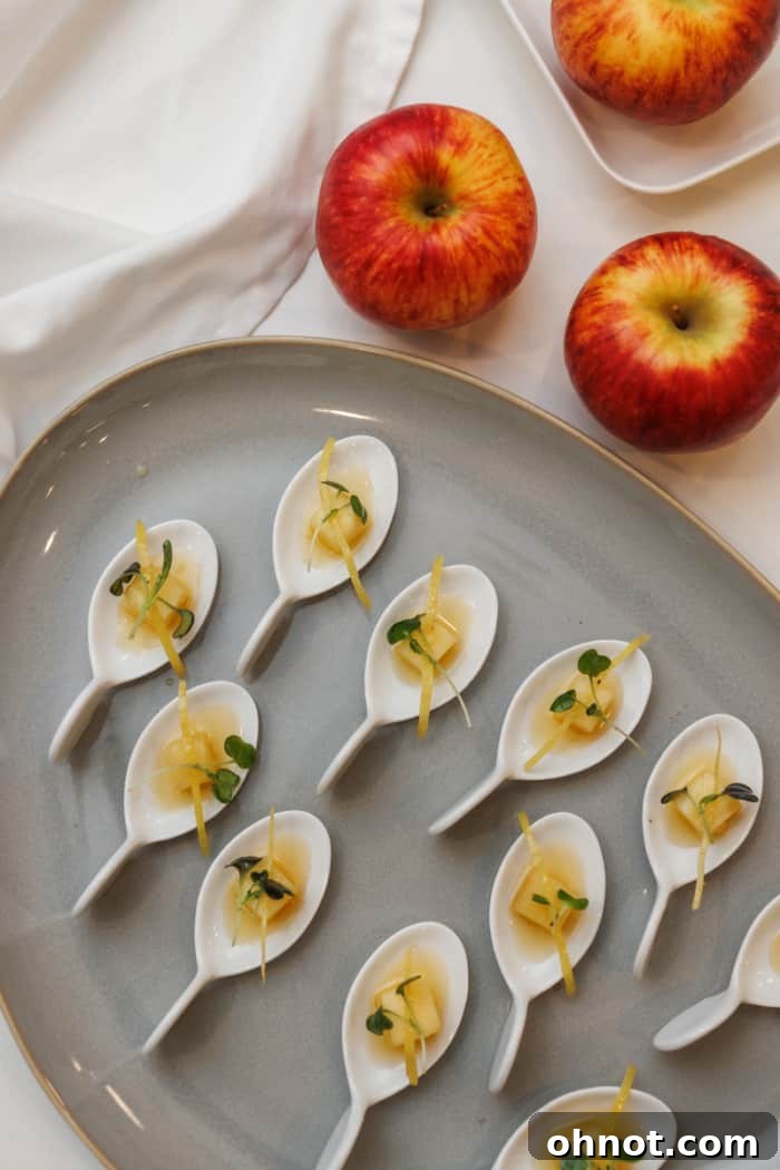 Close-up of a sous vide apple amuse-bouche, elegantly presented.