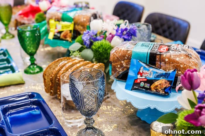 Dave's Killer Bread products displayed on a table at the retreat.