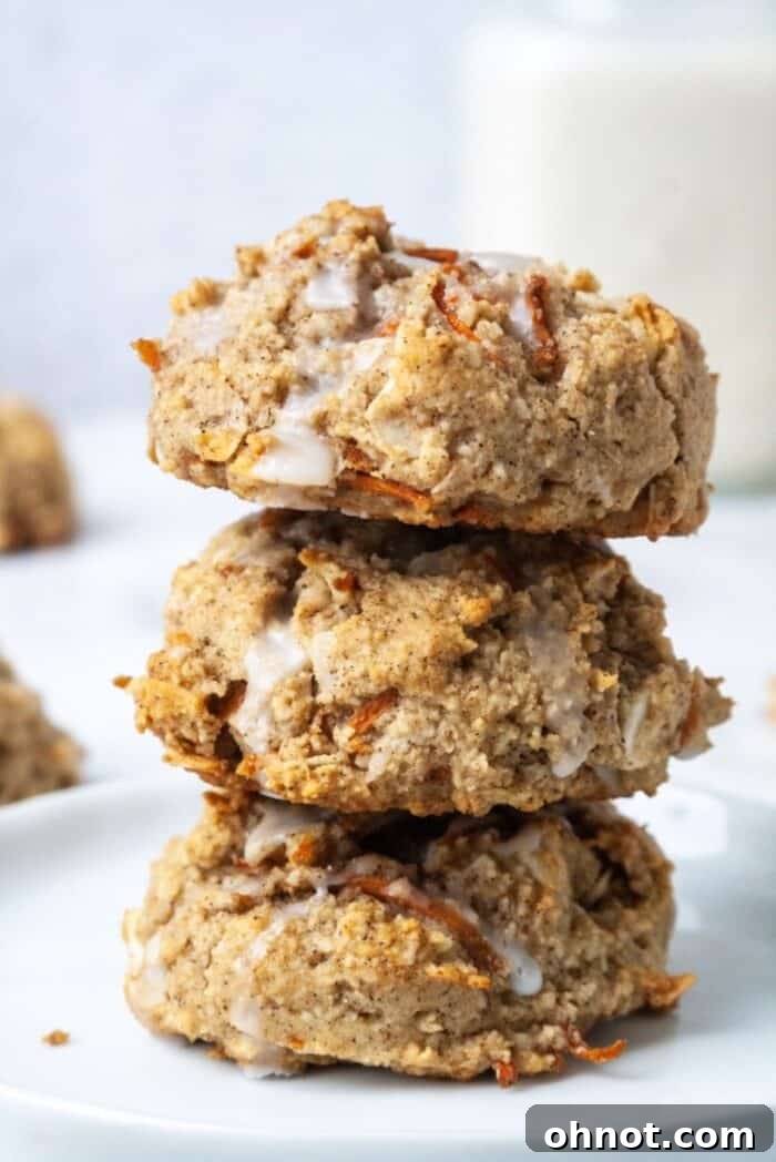 A generous pile of glazed Paleo carrot cake cookies, perfectly baked and ready to be enjoyed.