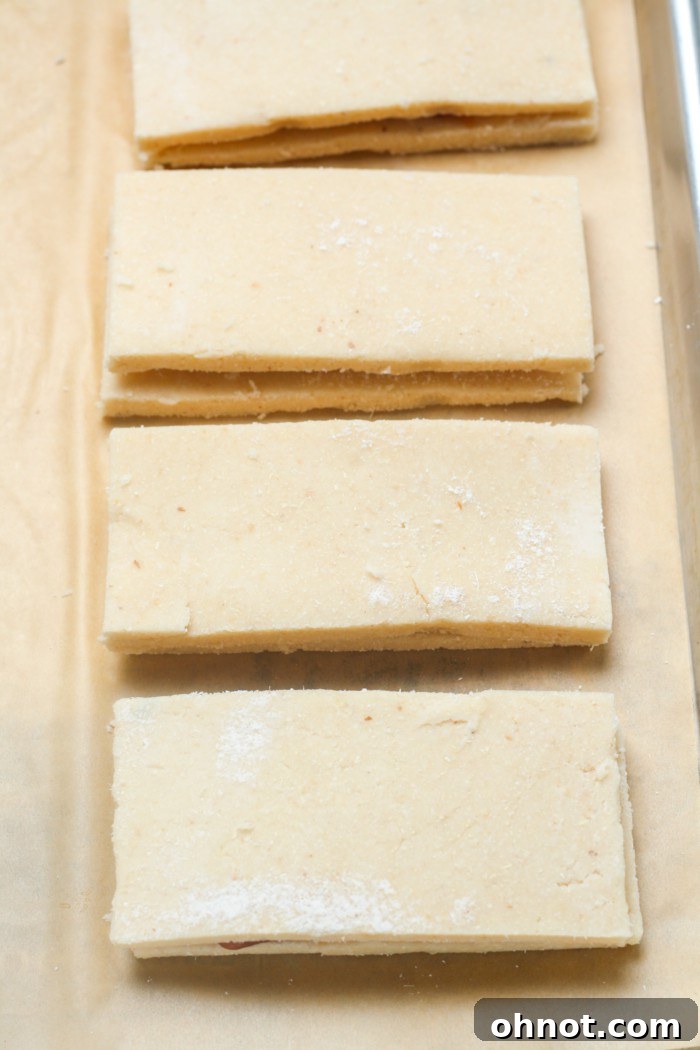 Assembled pop tart dough with top layer placed over filling.