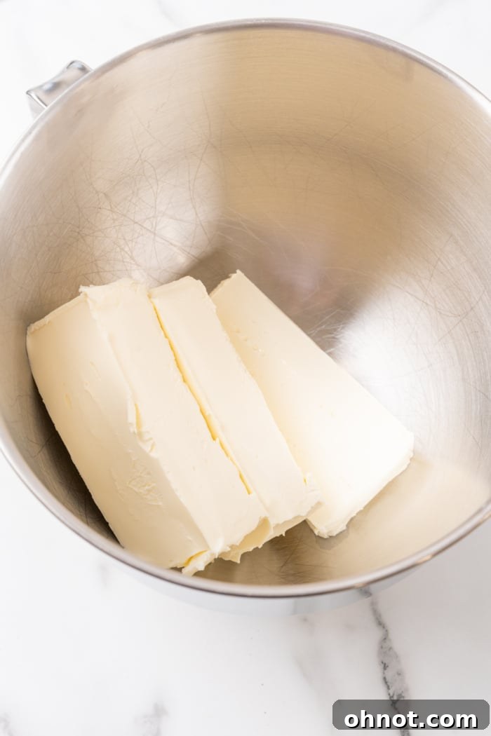 Softened blocks of cream cheese.