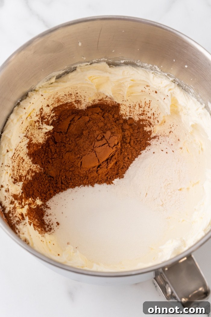 Cocoa powder and cream cheese.