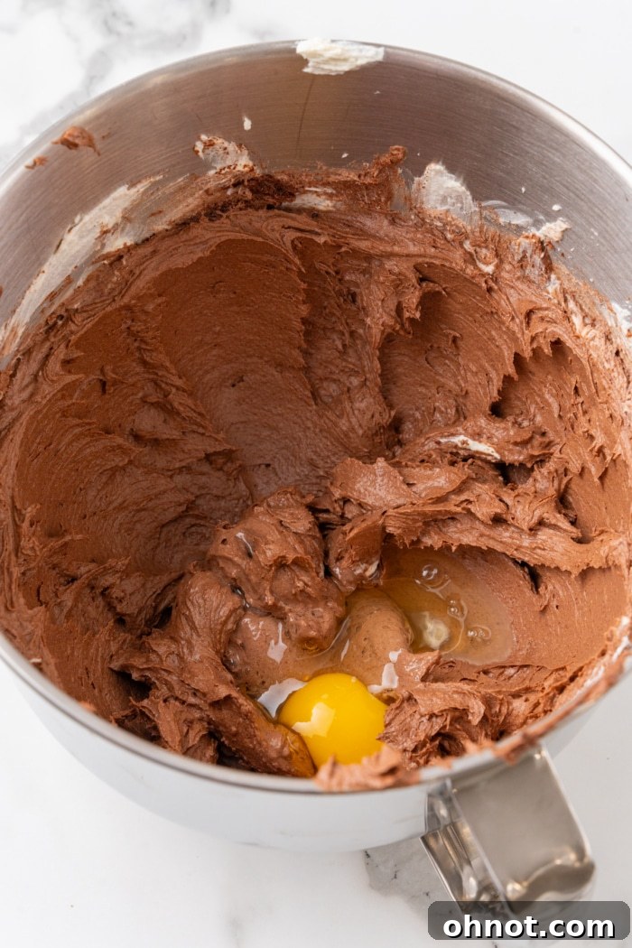 Chocolate batter with eggs.