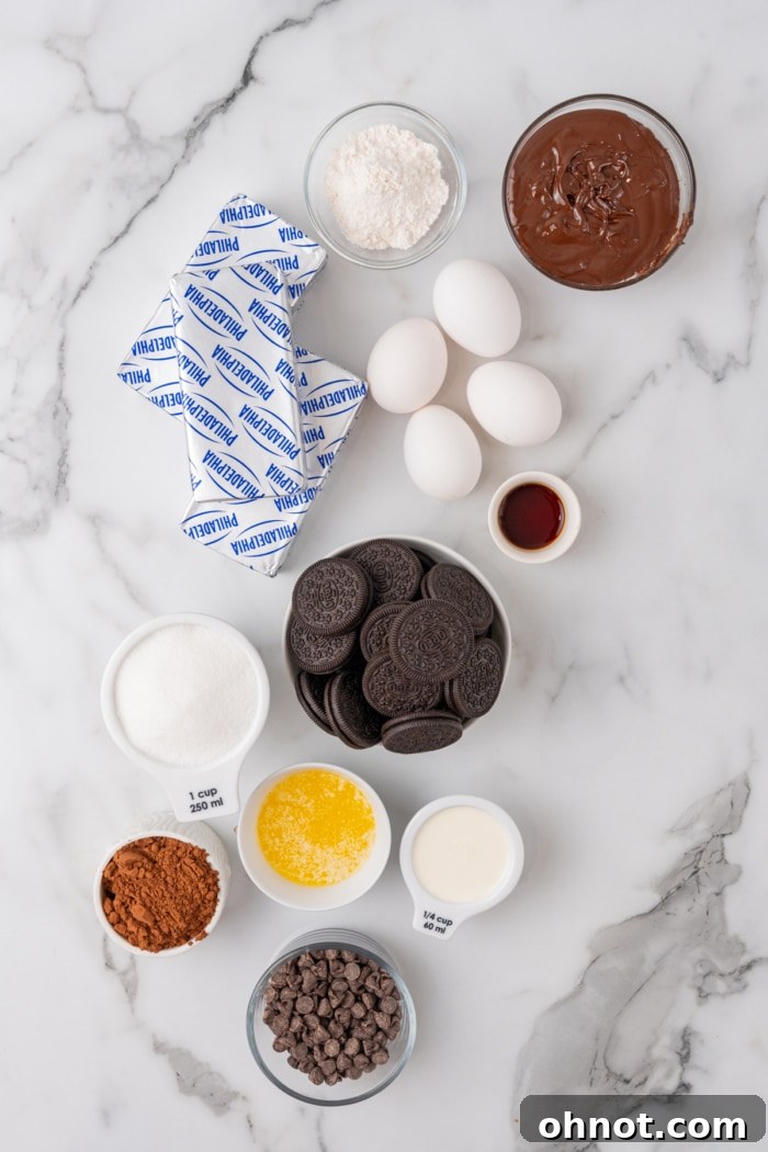Ingredients for gluten free chocolate cheesecake.