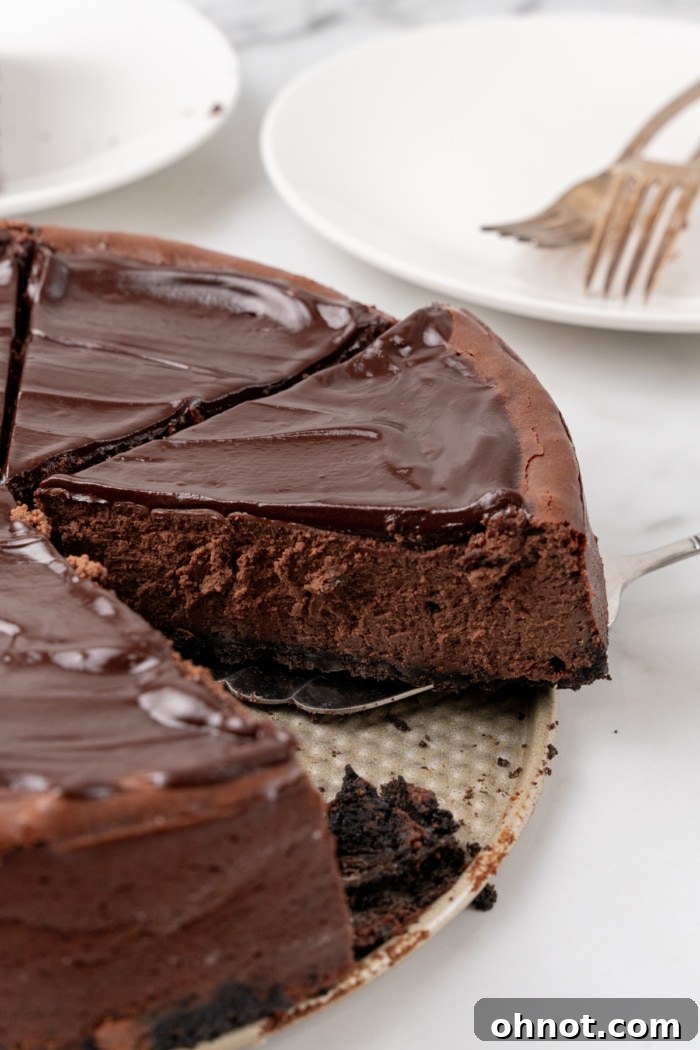 Decadent cheesecake slice.