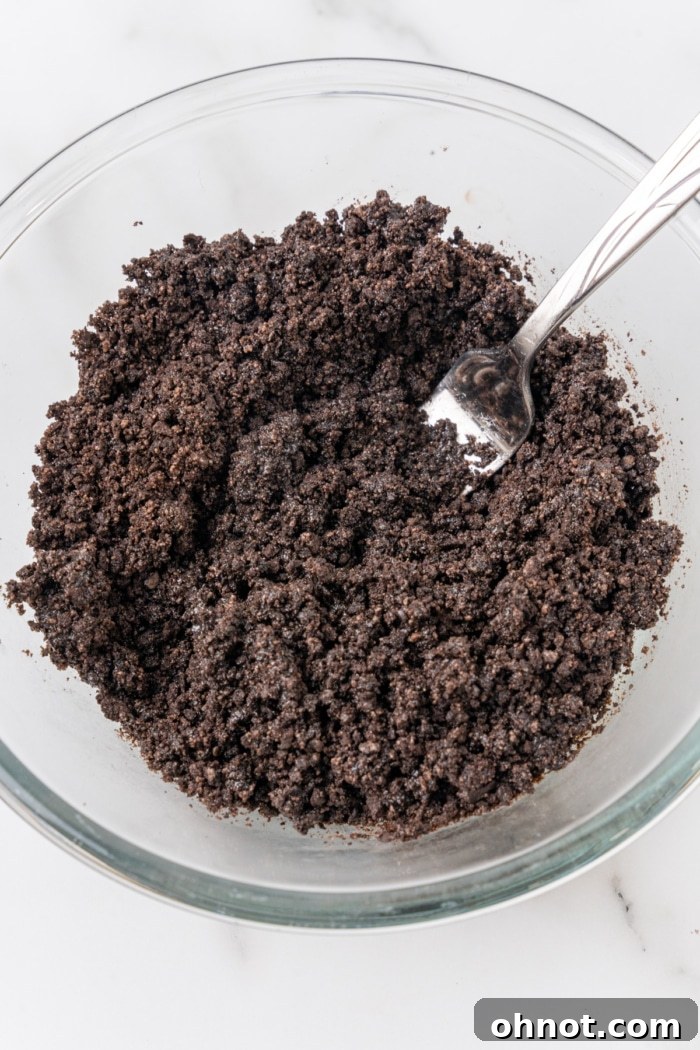 Oreo crumbles in bowl.