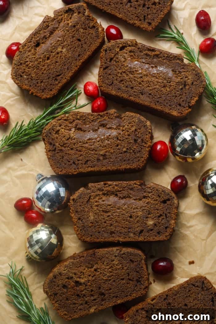 Beautifully cut slices of gingerbread bread, ready to be served.