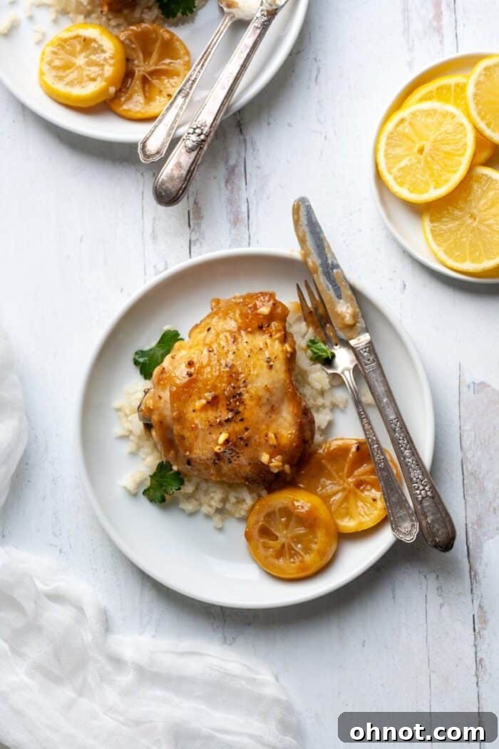 Ingredients for Whole30 Lemon Chicken laid out, including chicken thighs, lemons, coconut cream, and spices.