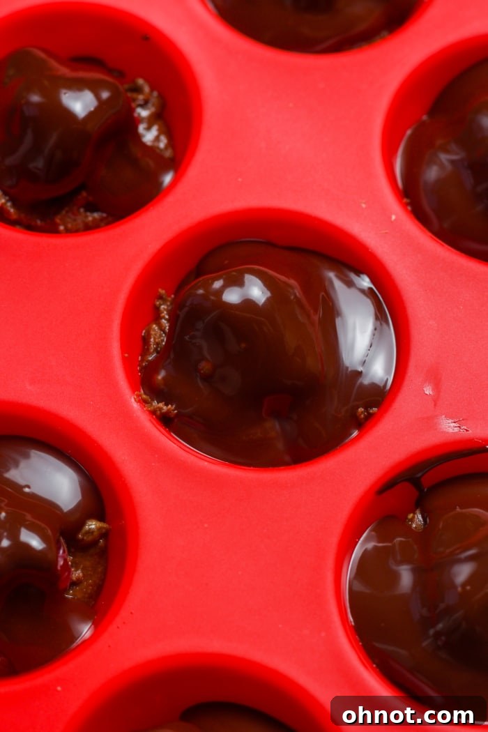 Melted dark chocolate with silicone pan.