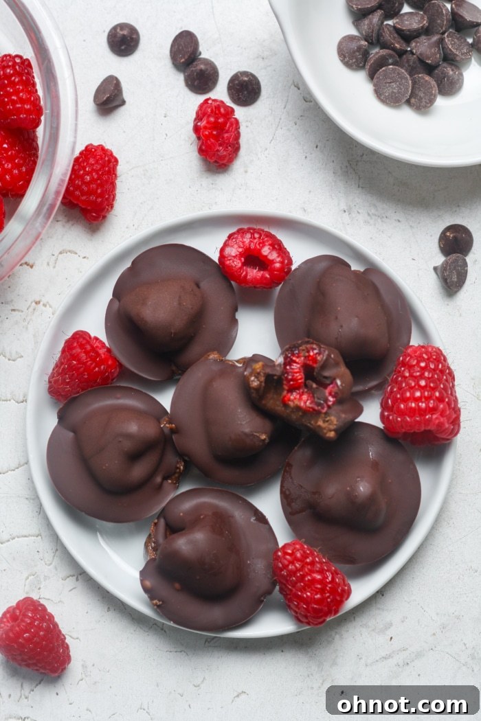 Dark chocolate raspberries.