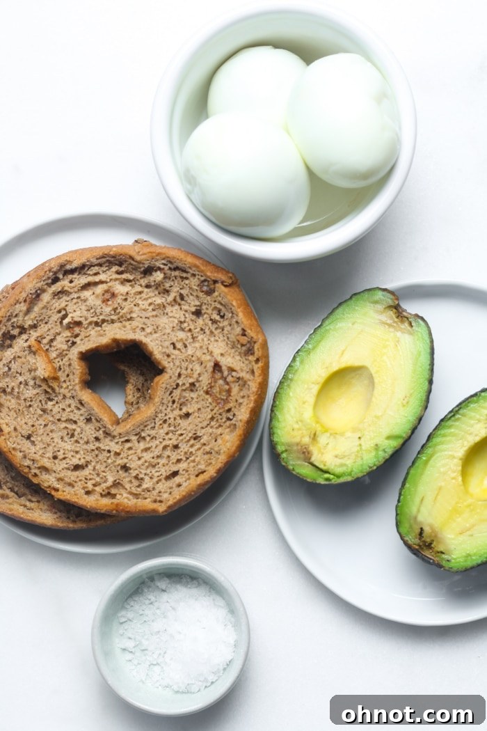Ingredients for grated egg avocado toast.