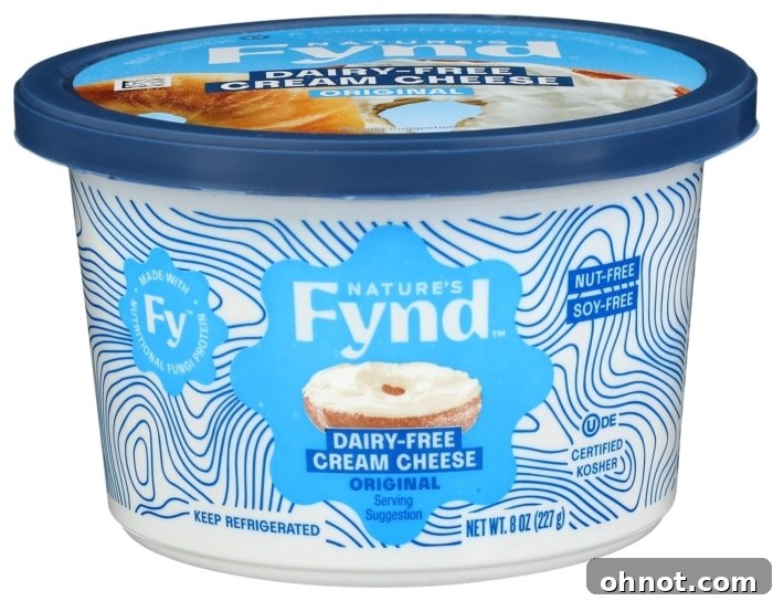A package of Nature's Fynd vegan cream cheese, showcasing its innovative plant-based ingredients.