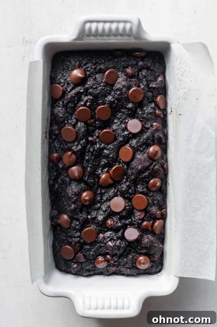 Freshly baked grain-free chocolate zucchini bread in the pan
