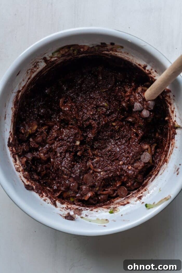Paleo chocolate zucchini bread batter with chocolate chips
