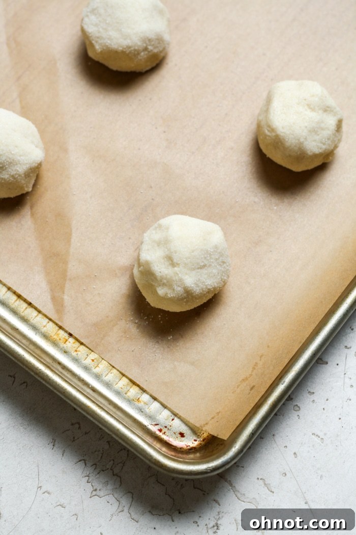 Small, round sugar cookie dough balls.